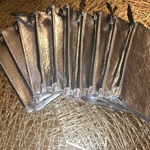 Ipsy Cosmetic Bags Collection set of 10 Bright shiny Silver Bags Top Zipper